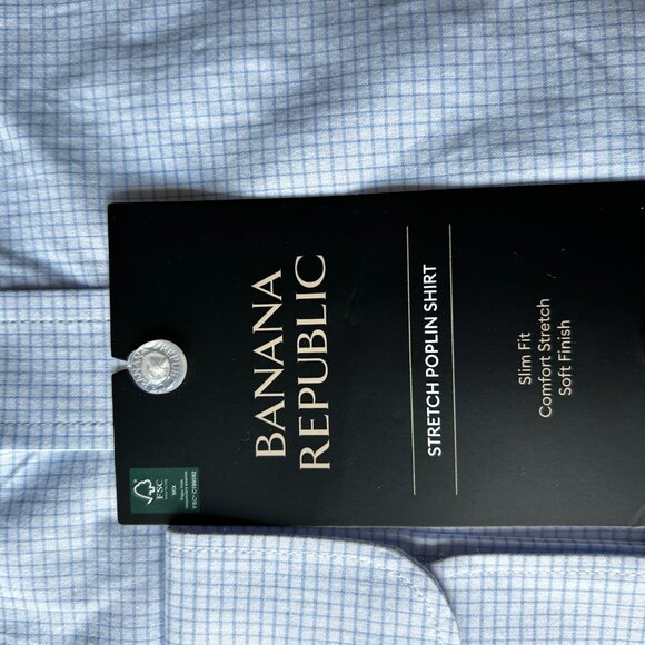 Banana Republic Men's Stretch Poplin Dress Shirt Slim Fit Plaid Blue Size XL - Picture 5 of 8